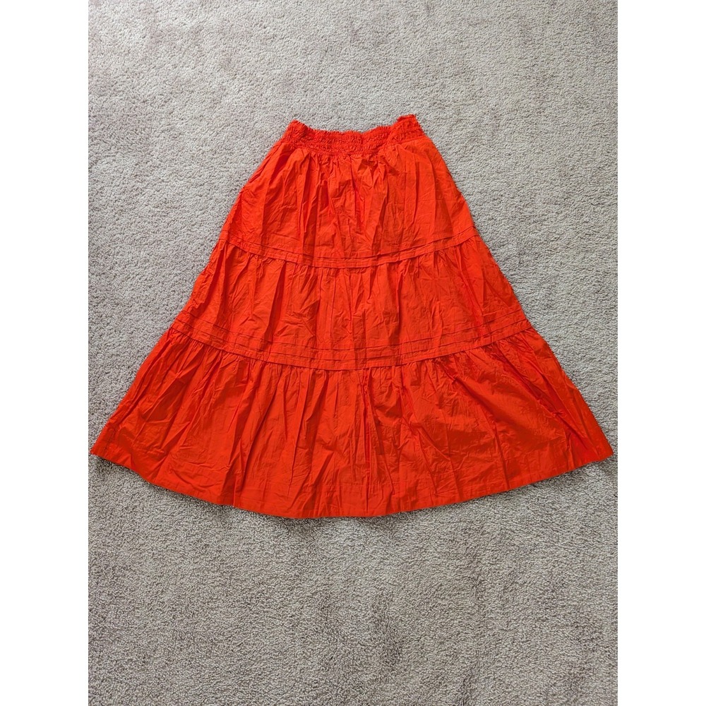Quince 100% Organic Cotton Poplin Tiered Maxi Skirt Vermillion Red Large NWT